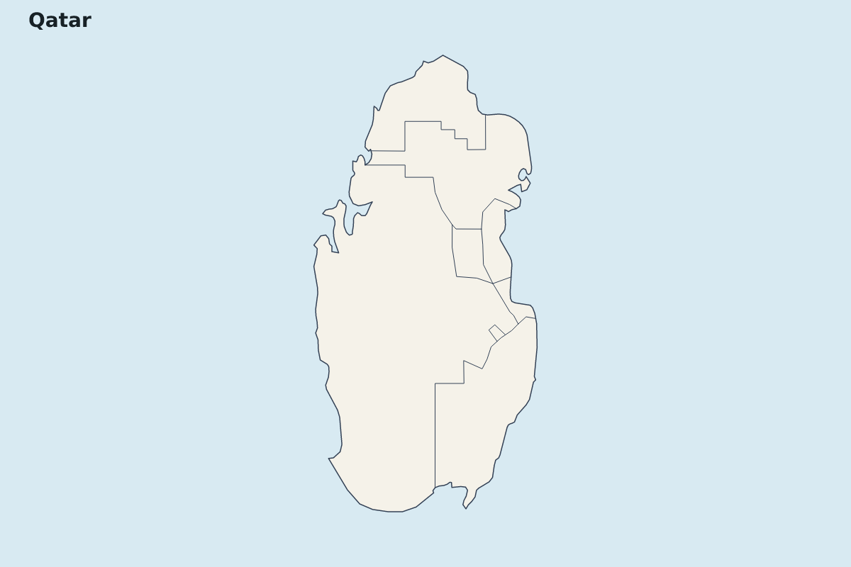 Mapa de resaltado de Qatar con límites administrativos internos.