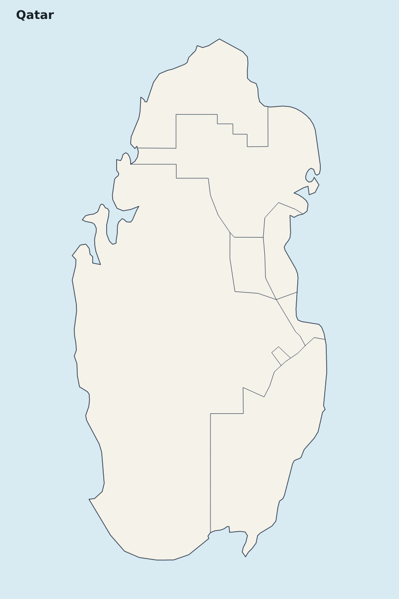 Mapa de resaltado de Qatar con límites administrativos internos.