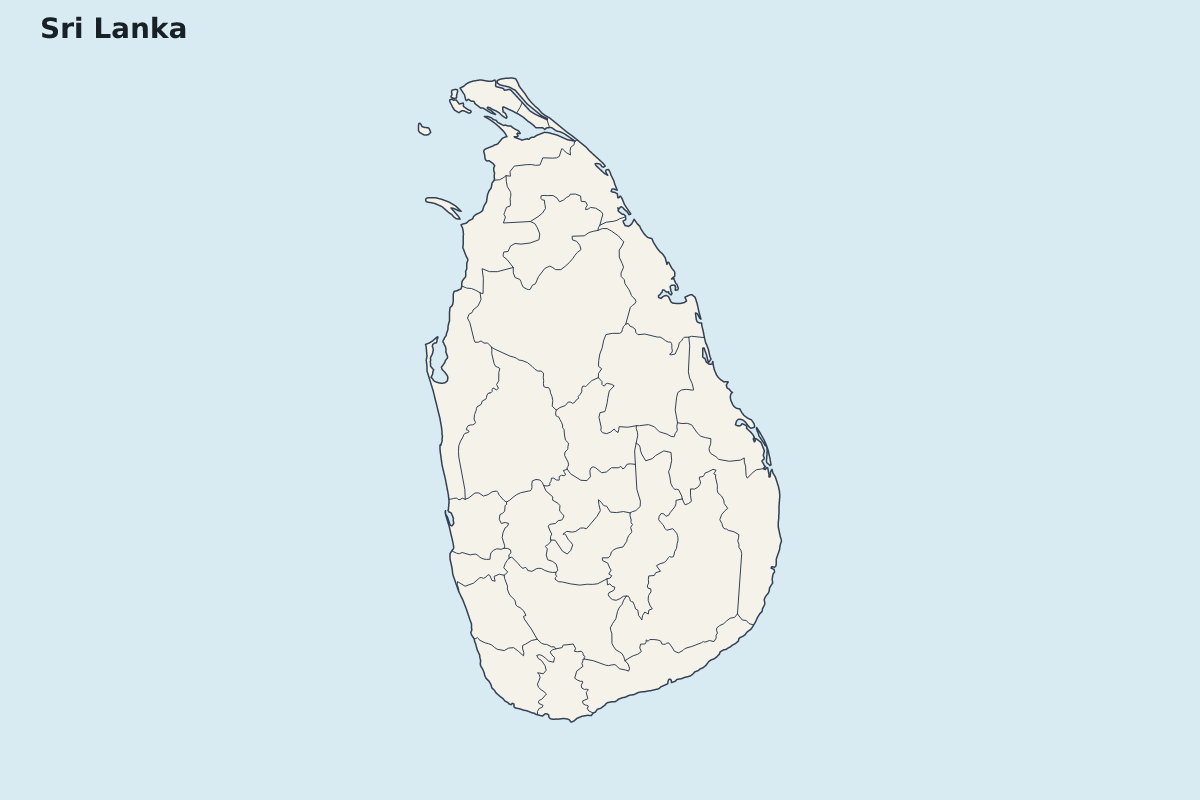 Mapa de resaltado de Sri Lanka con límites administrativos internos.
