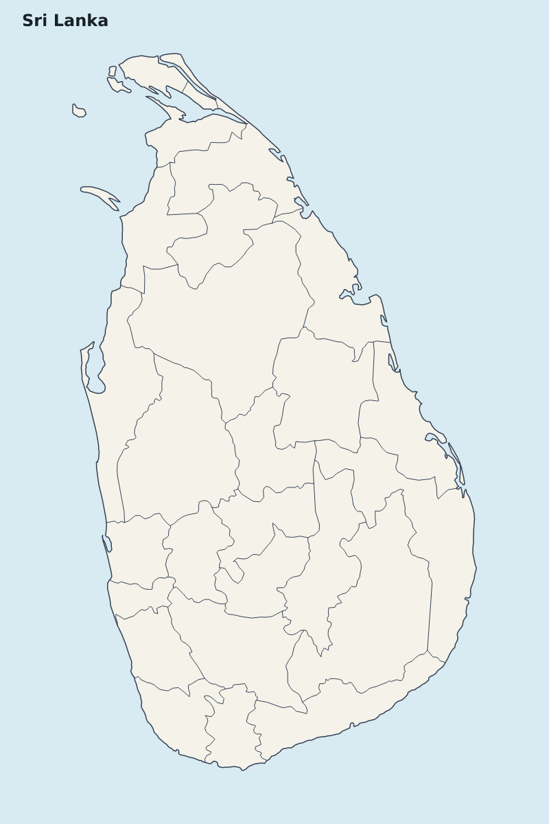 Mapa de resaltado de Sri Lanka con límites administrativos internos.