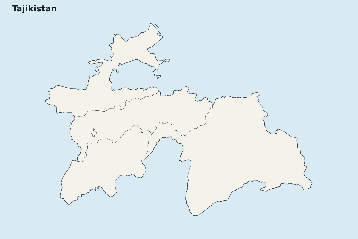Mapa de resaltado de Tajikistan con límites administrativos internos.