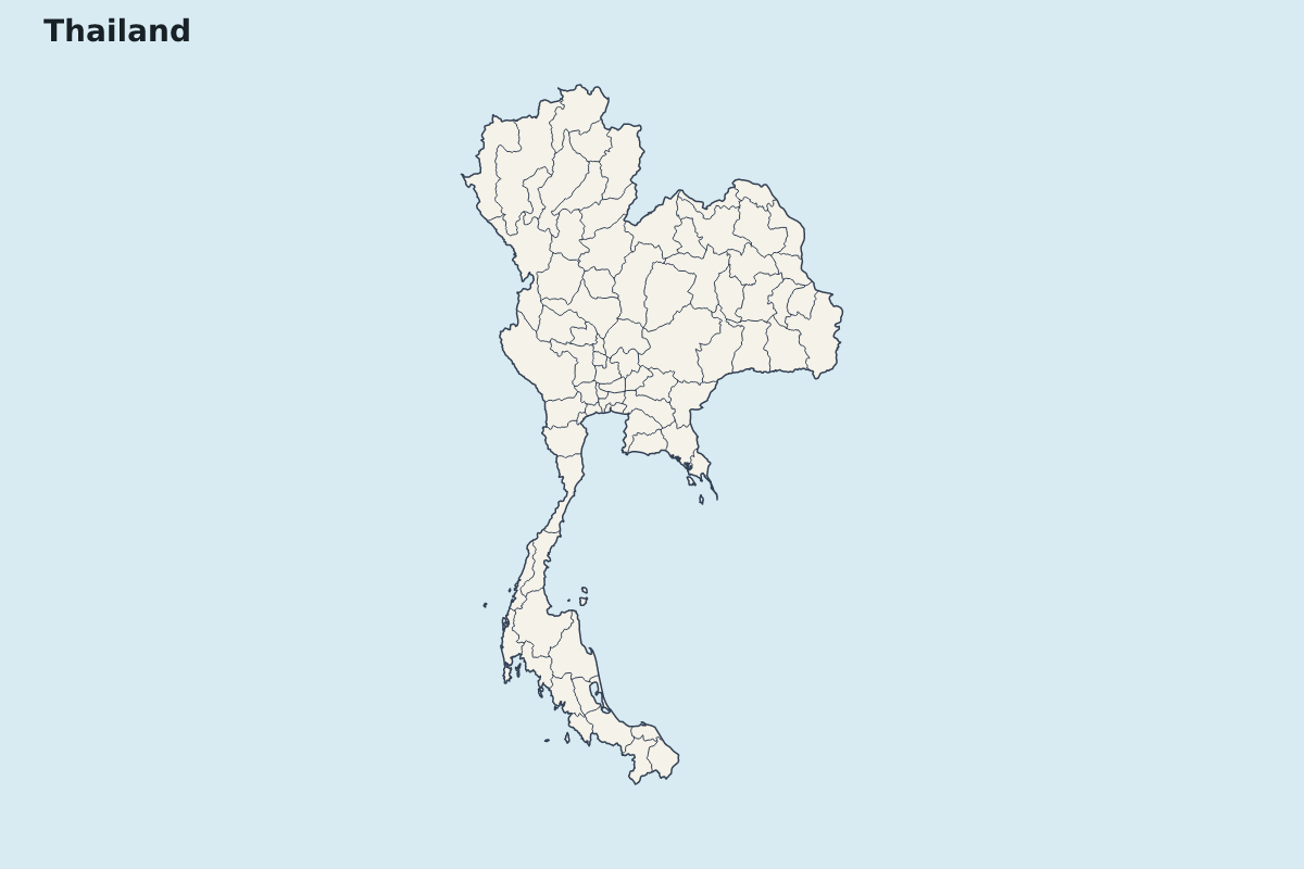 Carte de mise en évidence de Thailand avec limites administratives internes.