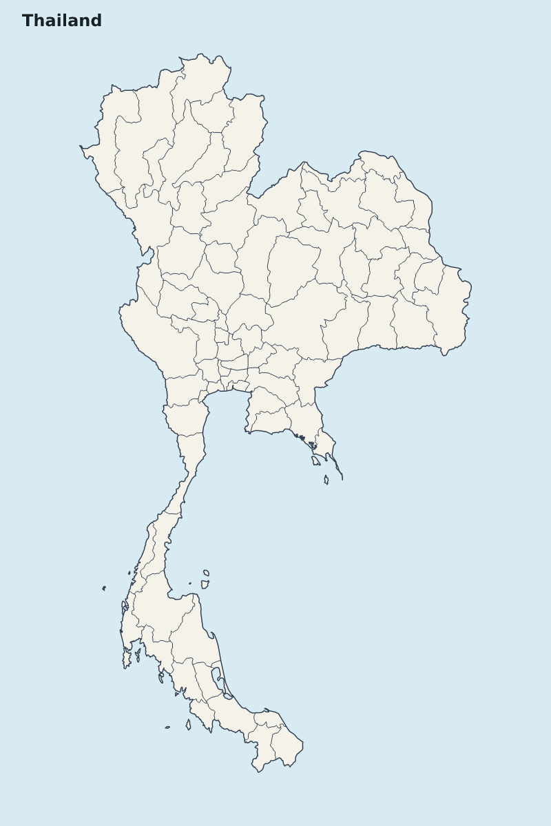 Mapa de resaltado de Thailand con límites administrativos internos.