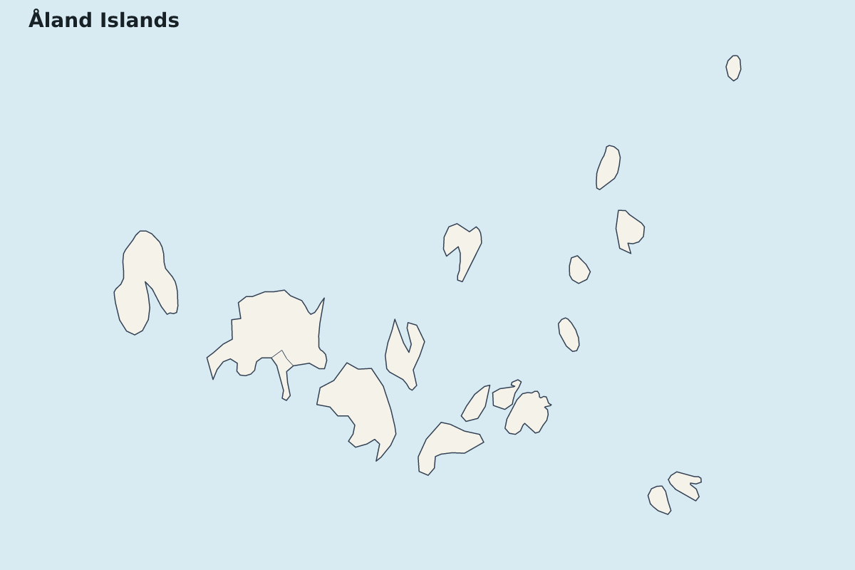 Mapa de resaltado de Åland Islands con límites administrativos internos.