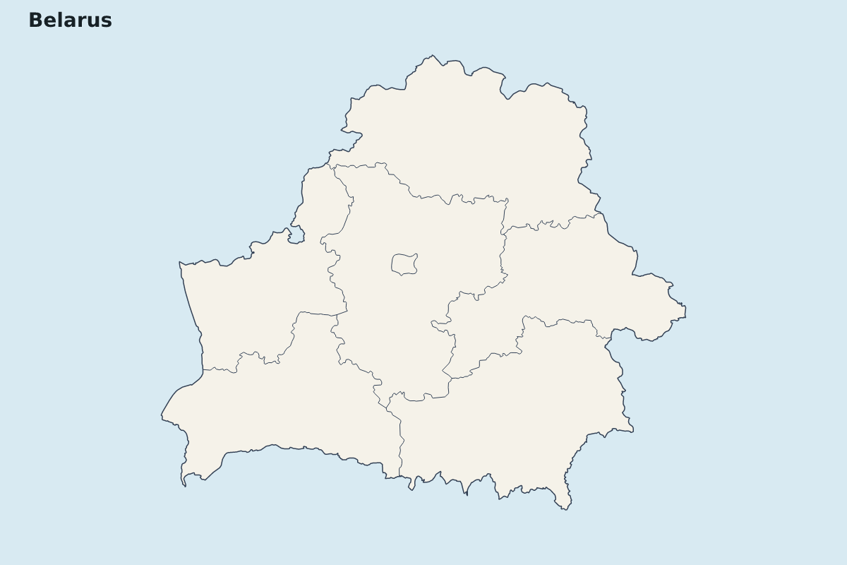 Mapa de resaltado de Belarus con límites administrativos internos.