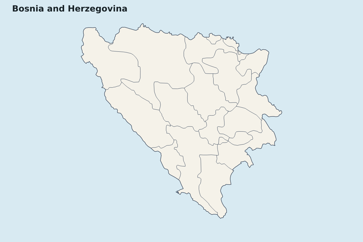 Mapa de resaltado de Bosnia and Herzegovina con límites administrativos internos.
