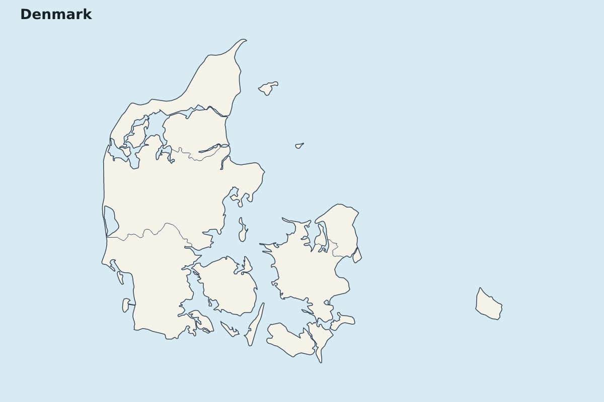 Carte de mise en évidence de Denmark avec limites administratives internes.