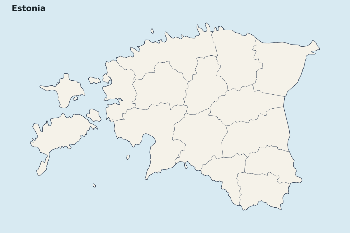 Mapa de resaltado de Estonia con límites administrativos internos.