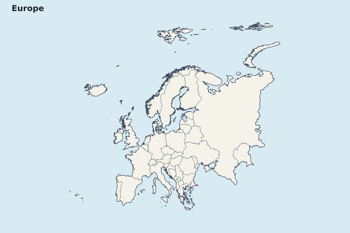 Highlight map of Europe with internal administrative boundaries.