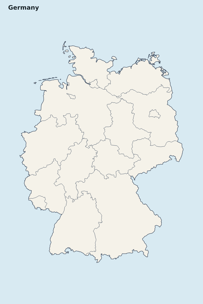 Mapa de resaltado de Germany con límites administrativos internos.