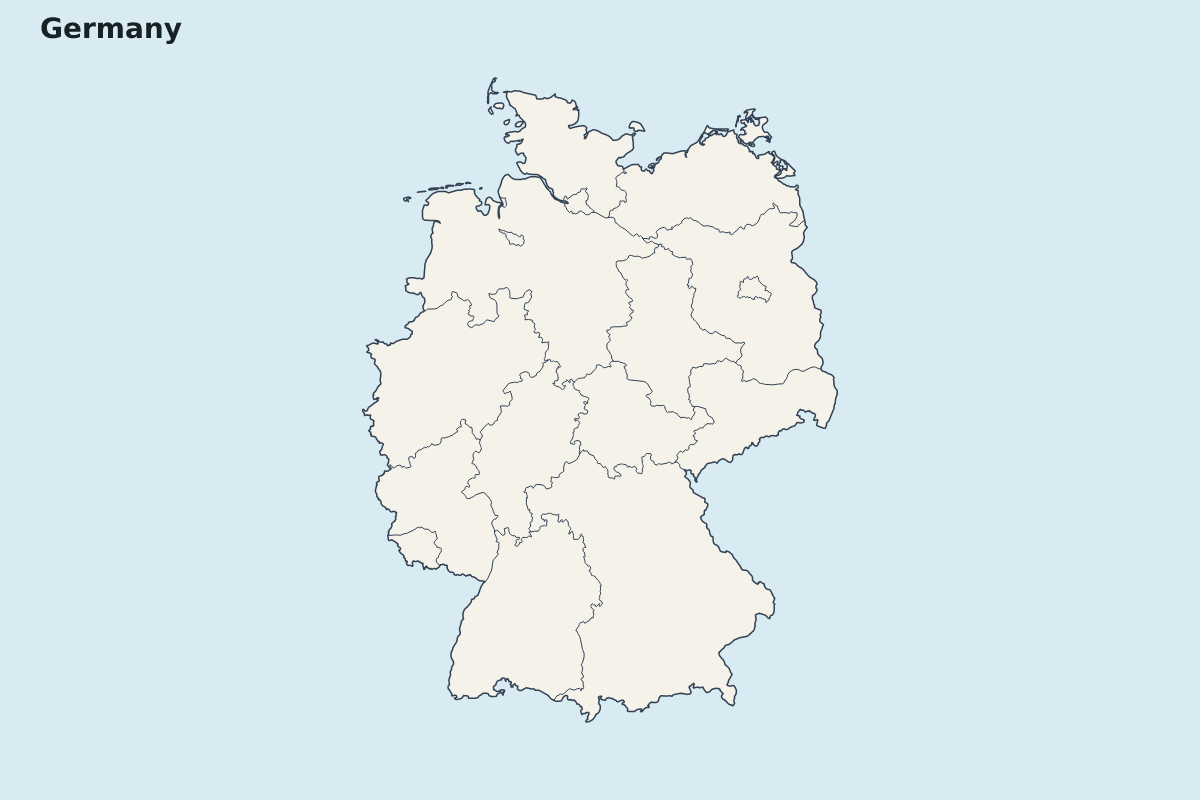 Carte de mise en évidence de Germany avec limites administratives internes.