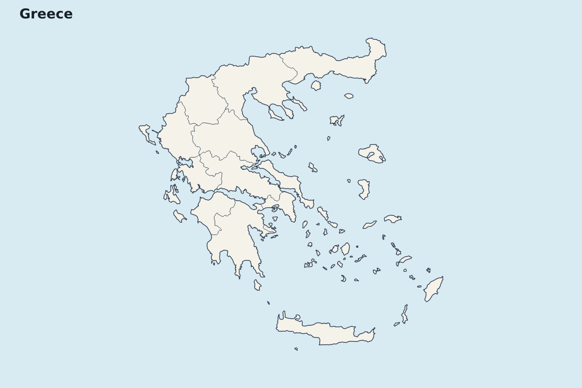 Carte de mise en évidence de Greece avec limites administratives internes.