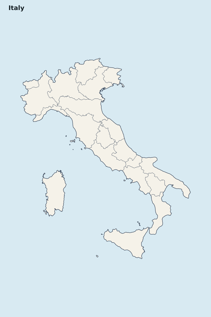 Mapa de resaltado de Italy con límites administrativos internos.