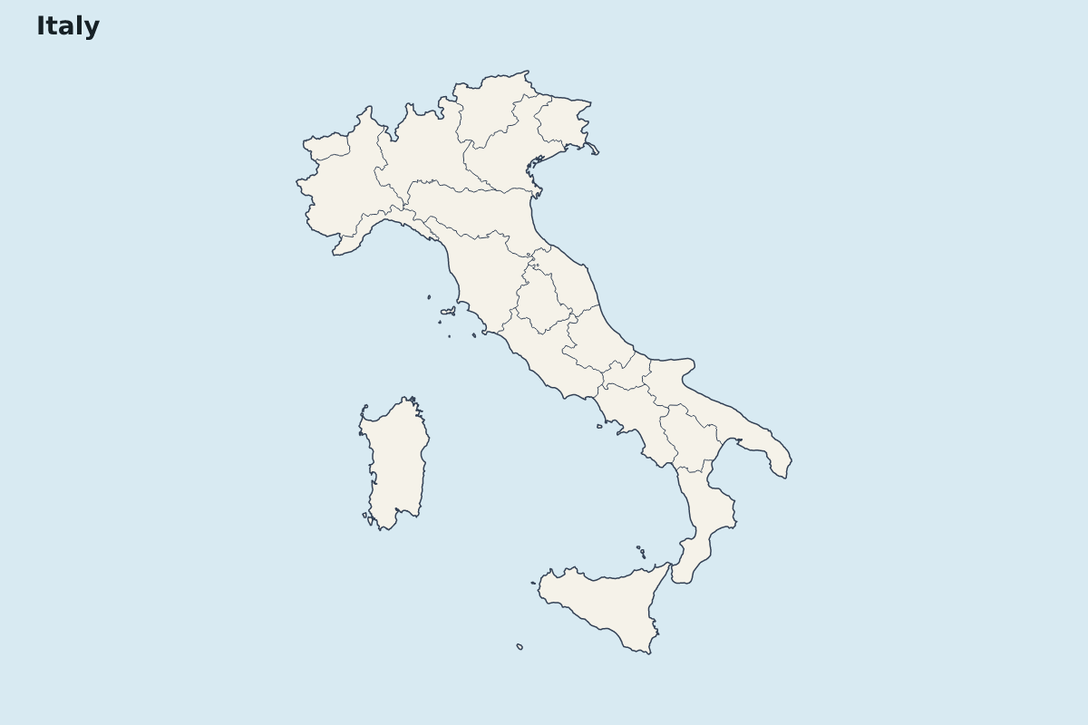 Carte de mise en évidence de Italy avec limites administratives internes.