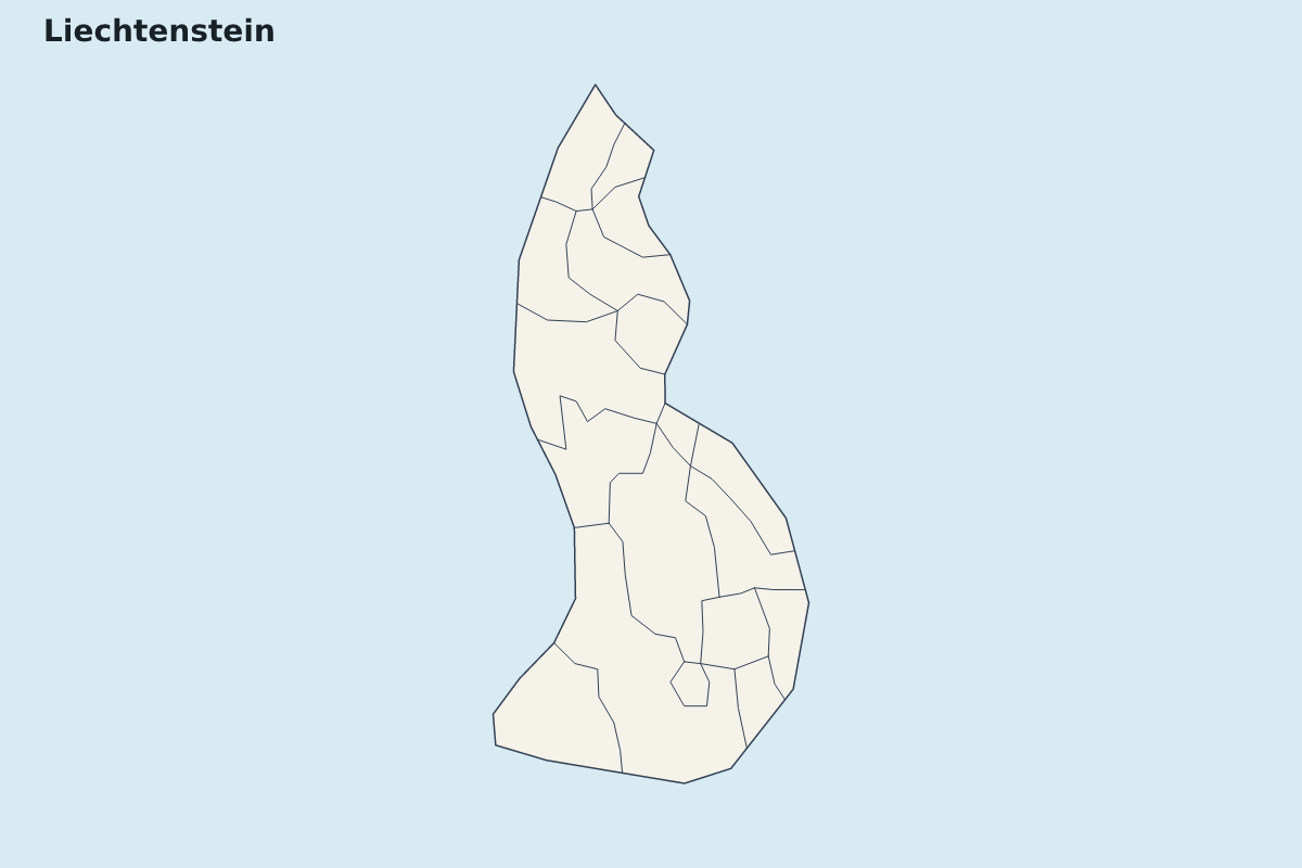 Mapa de resaltado de Liechtenstein con límites administrativos internos.