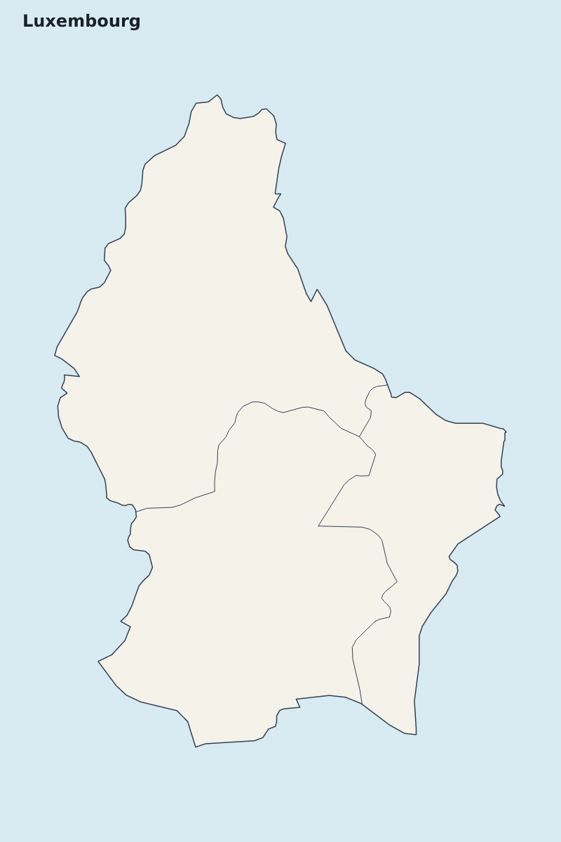 Mapa de resaltado de Luxembourg con límites administrativos internos.