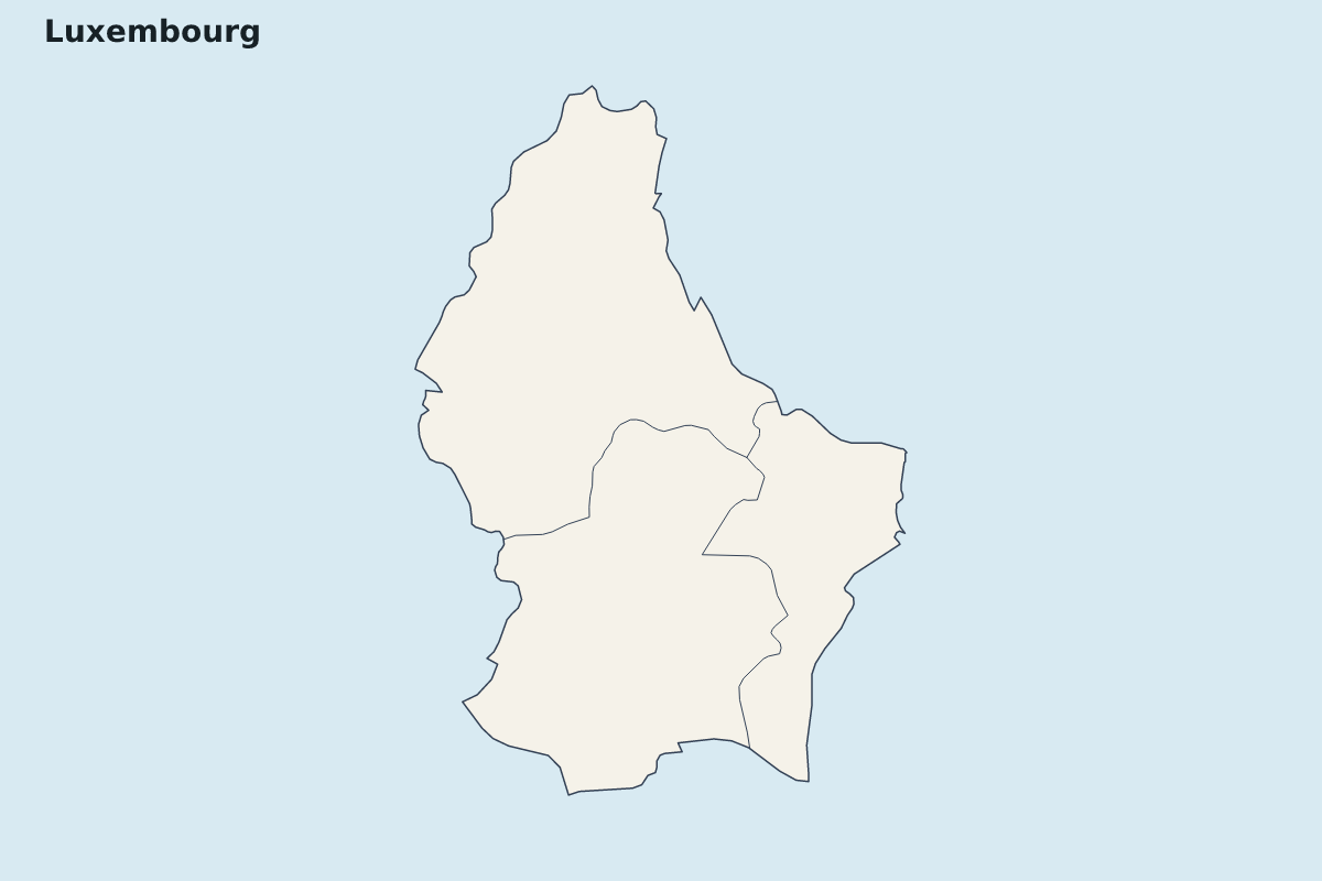 Carte de mise en évidence de Luxembourg avec limites administratives internes.