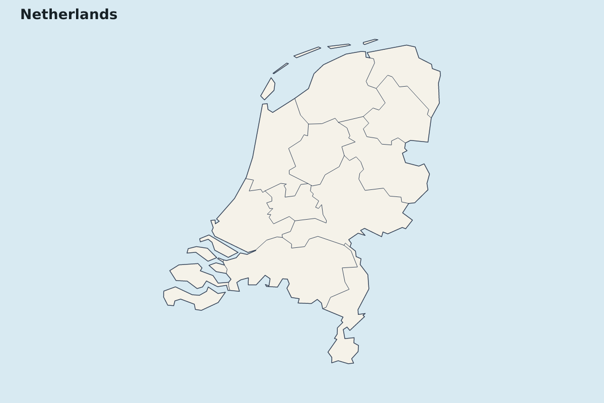 Carte de mise en évidence de Netherlands avec limites administratives internes.