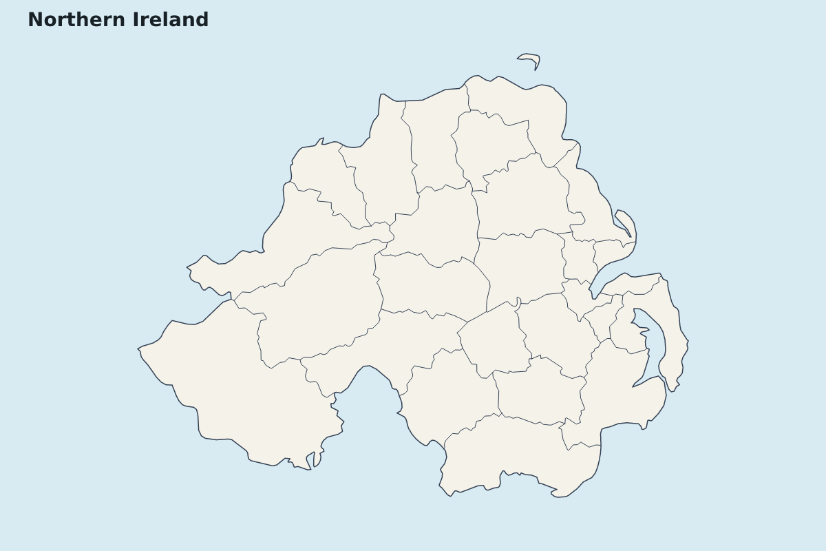 Carte de mise en évidence de Northern Ireland avec limites administratives internes.