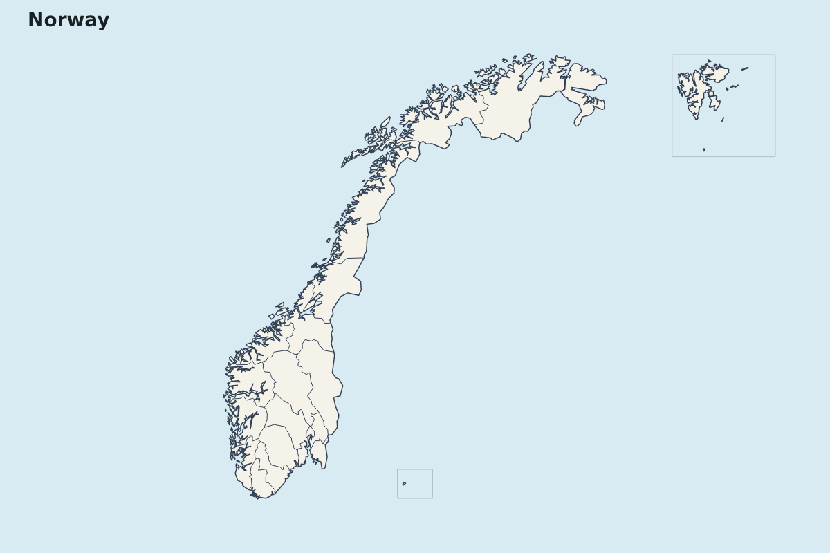 Carte de mise en évidence de Norway avec limites administratives internes.