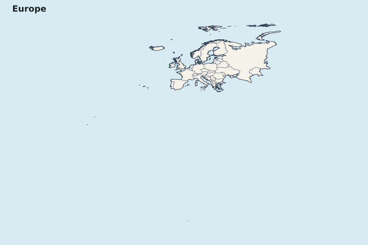 Mapa de resaltado de Europe con límites administrativos internos.