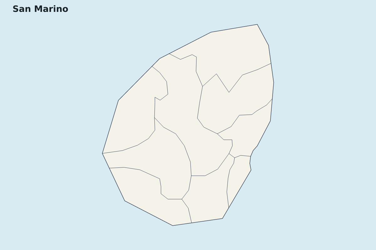 Carte de mise en évidence de San Marino avec limites administratives internes.
