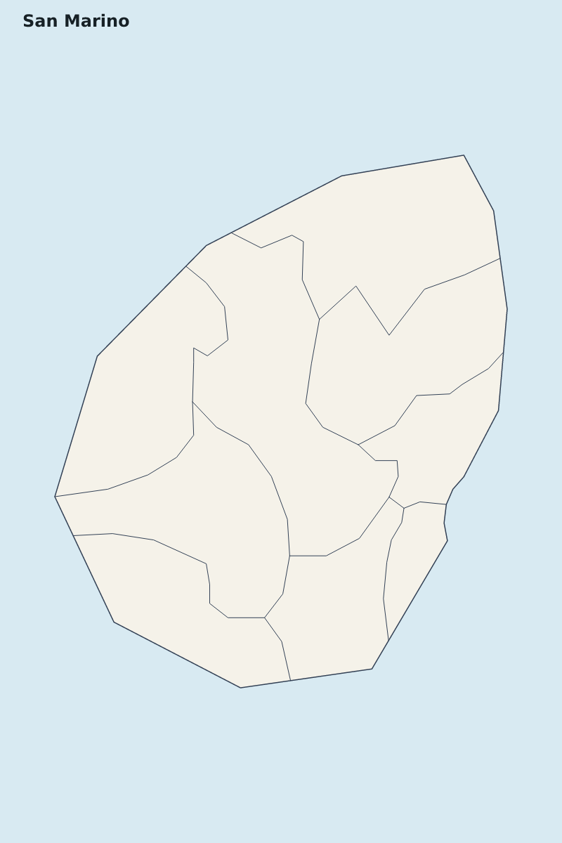 Mapa de resaltado de San Marino con límites administrativos internos.