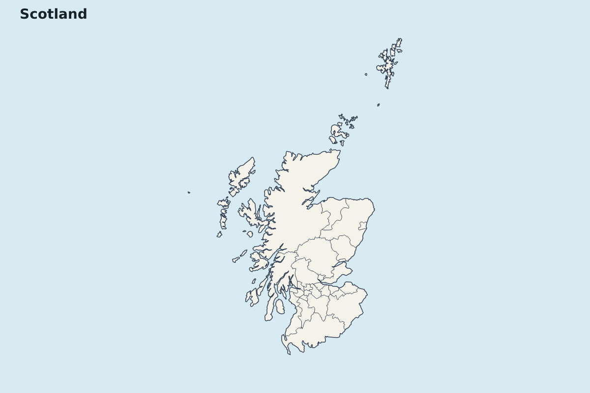 Carte de mise en évidence de Scotland avec limites administratives internes.