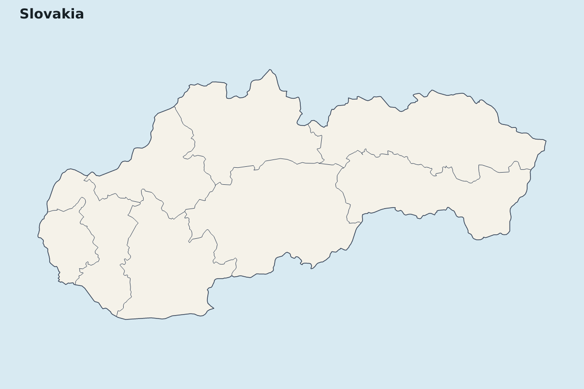 Mapa de resaltado de Slovakia con límites administrativos internos.