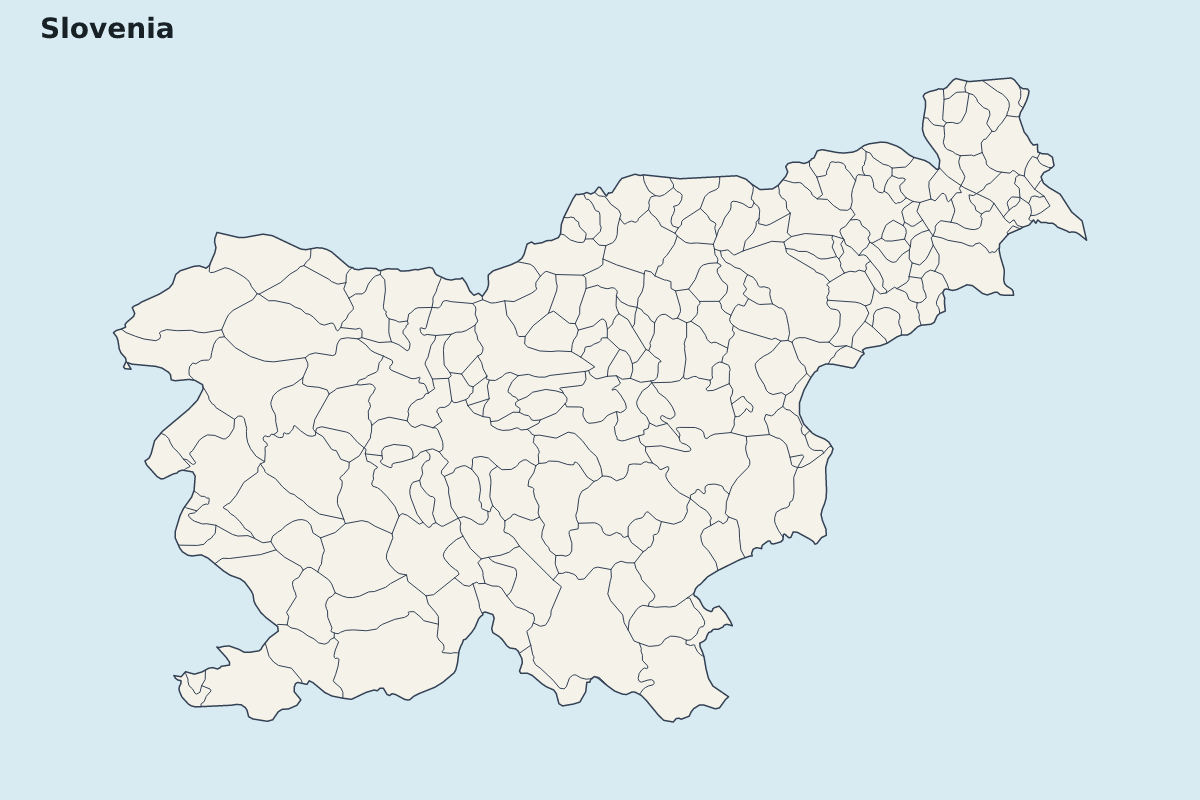 Mapa de resaltado de Slovenia con límites administrativos internos.