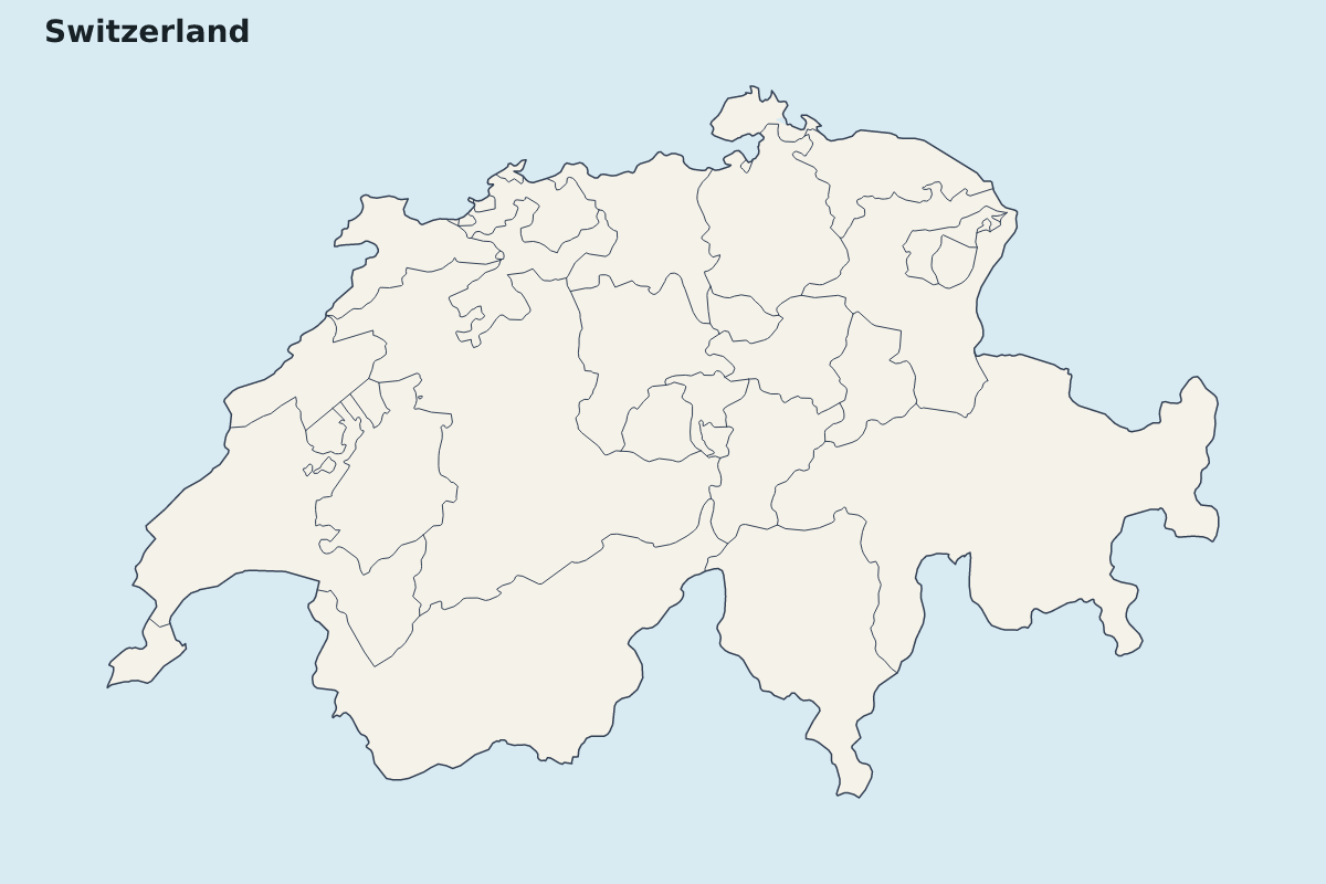 Mapa de resaltado de Switzerland con límites administrativos internos.