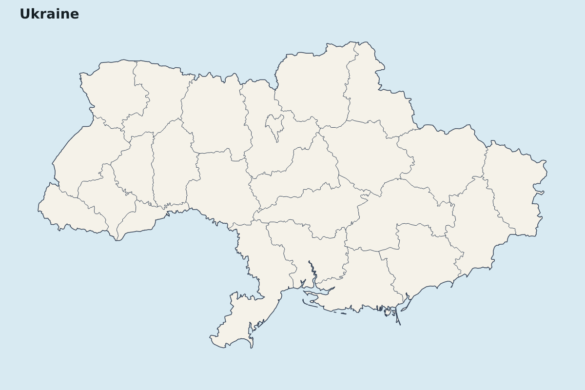 Mapa de resaltado de Ukraine con límites administrativos internos.