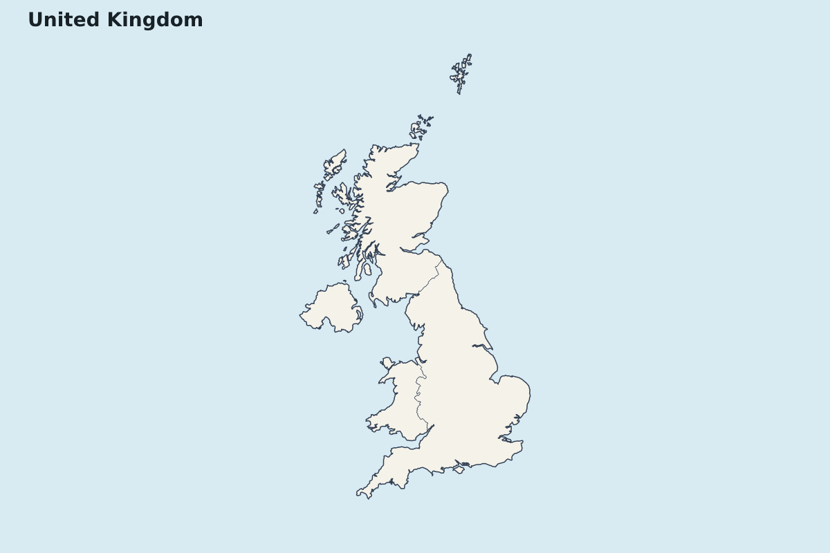 Carte de mise en évidence de United Kingdom avec limites administratives internes.