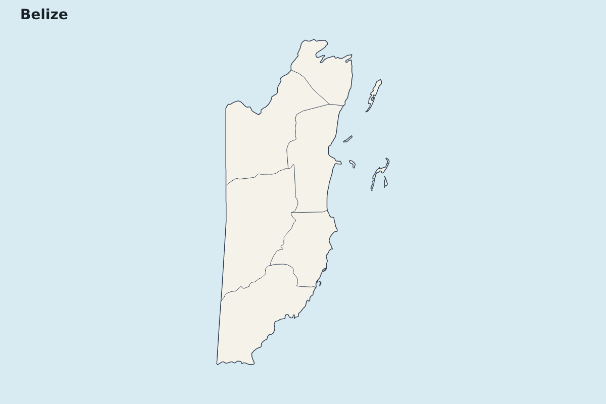 Carte de mise en évidence de Belize avec limites administratives internes.