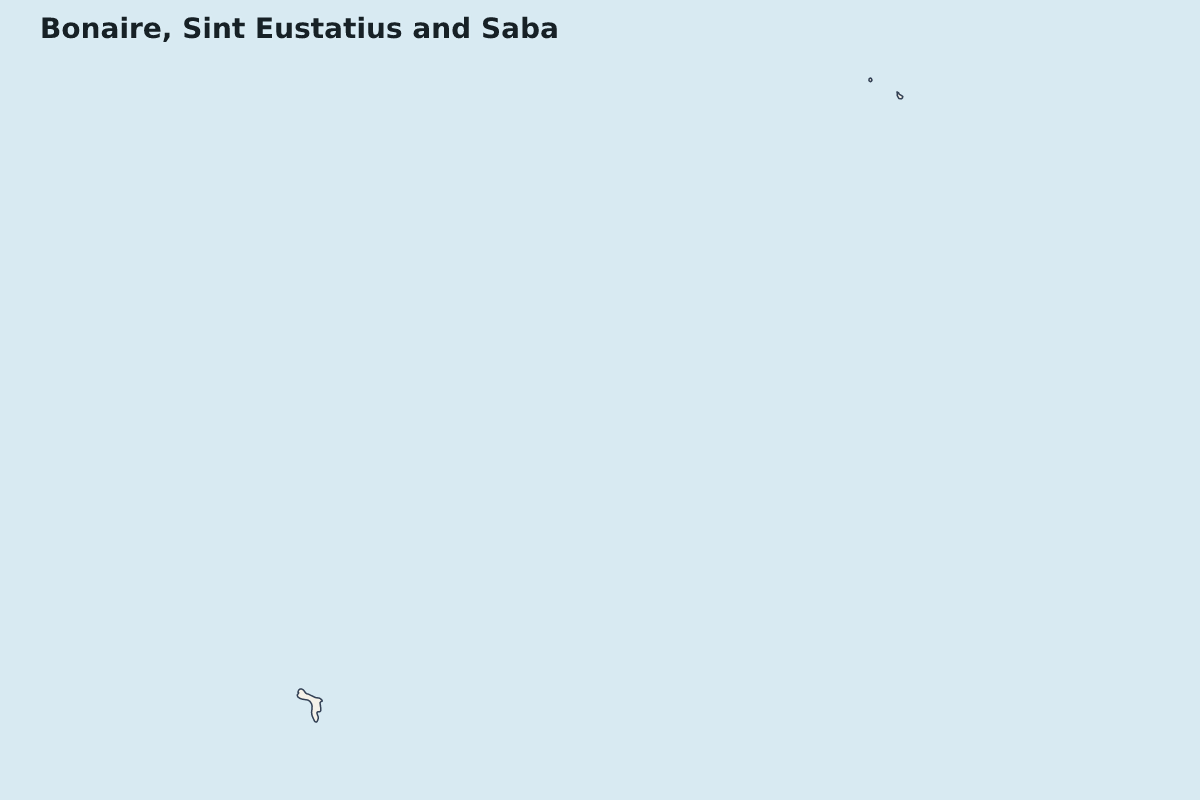 Mapa de resaltado de Bonaire, Sint Eustatius and Saba con límites administrativos internos.