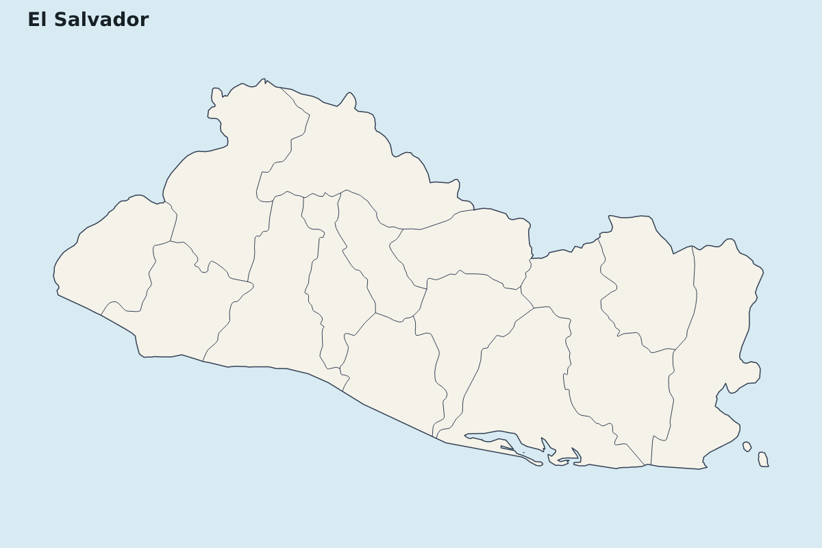 Mapa de resaltado de El Salvador con límites administrativos internos.