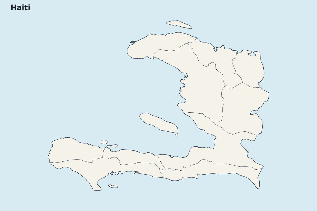 Highlight map of Haiti with internal administrative boundaries.