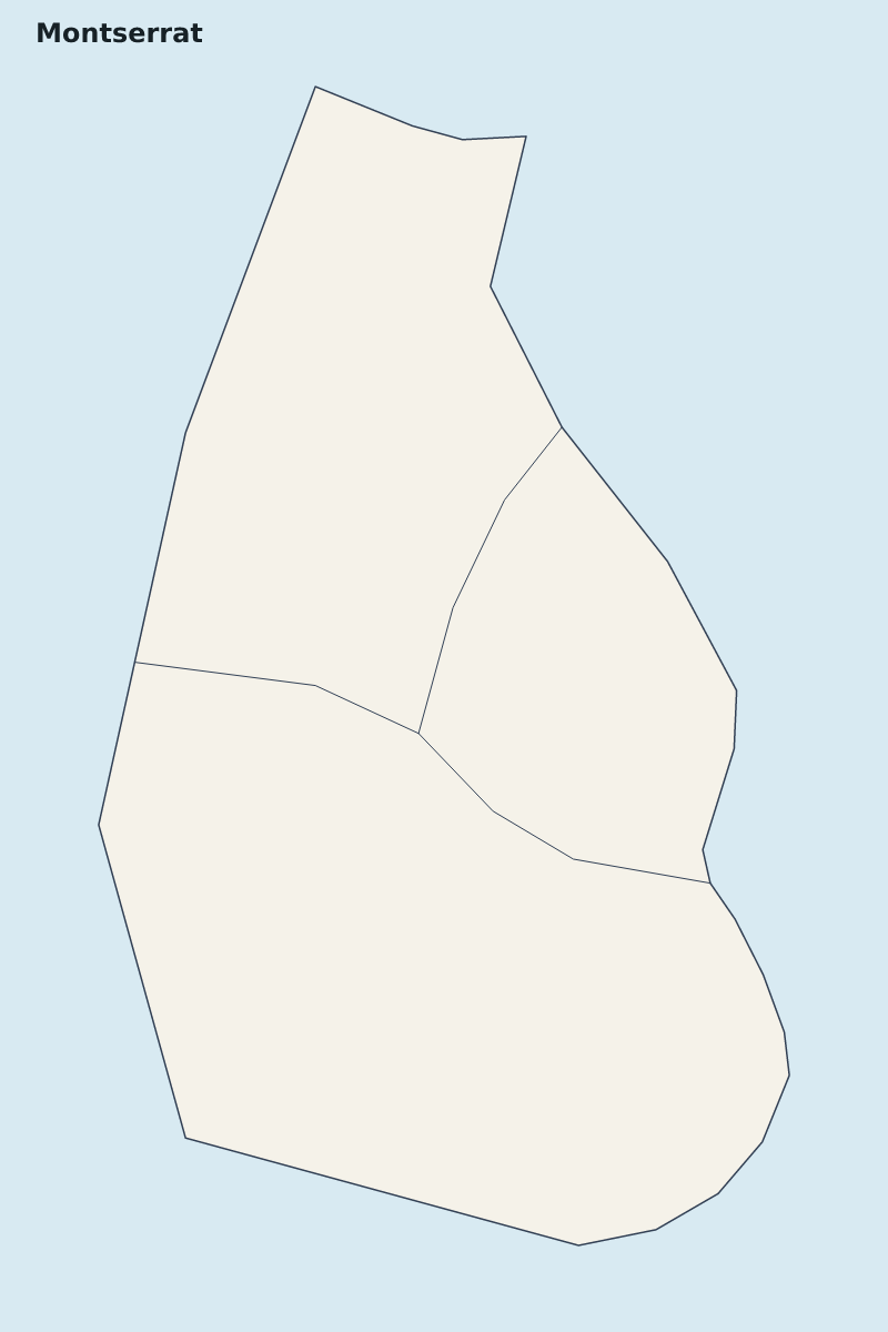 Mapa de resaltado de Montserrat con límites administrativos internos.