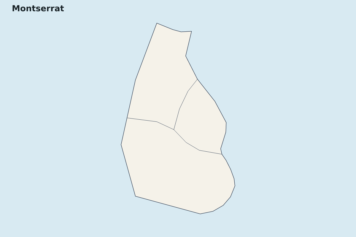 Highlight map of Montserrat with internal administrative boundaries.