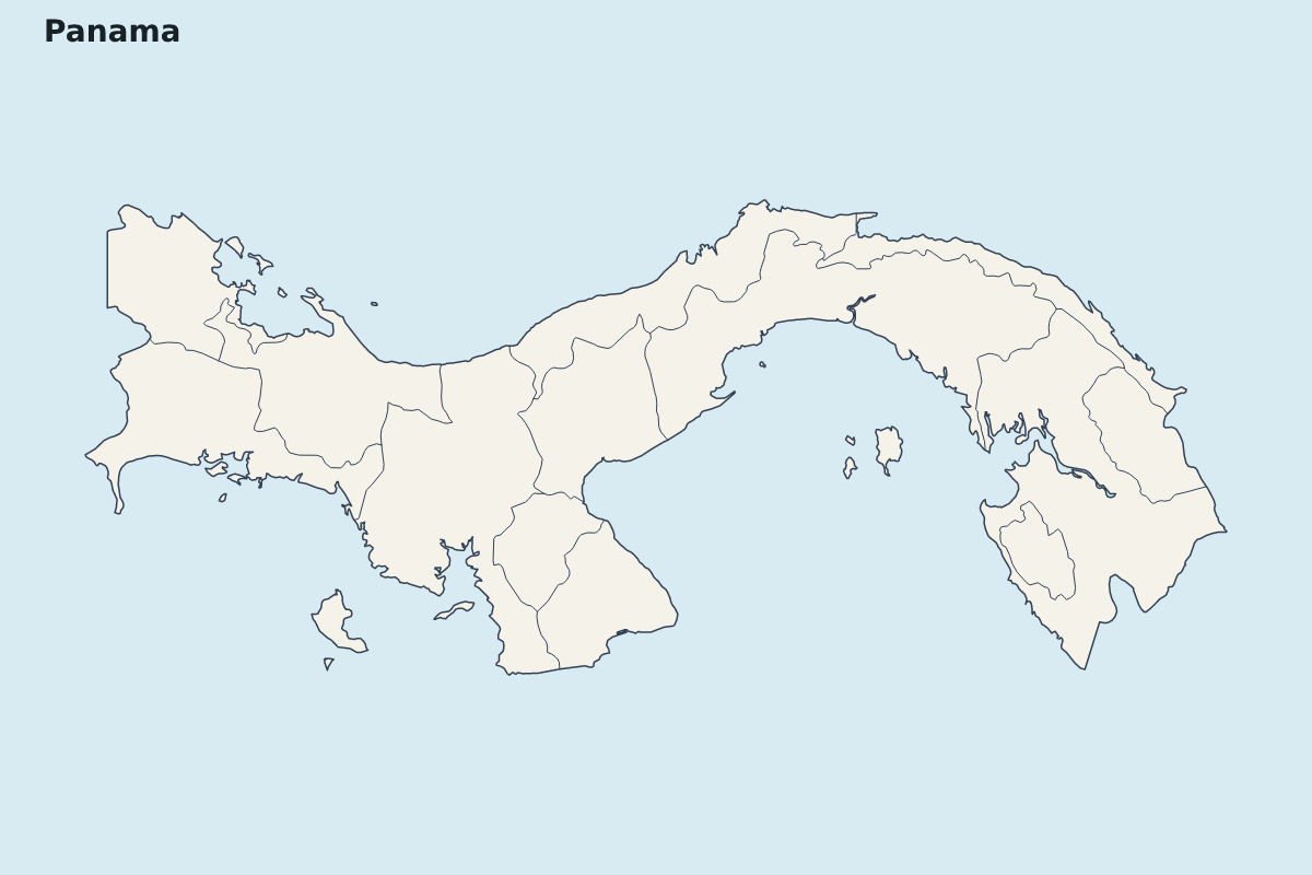 Mapa de resaltado de Panama con límites administrativos internos.