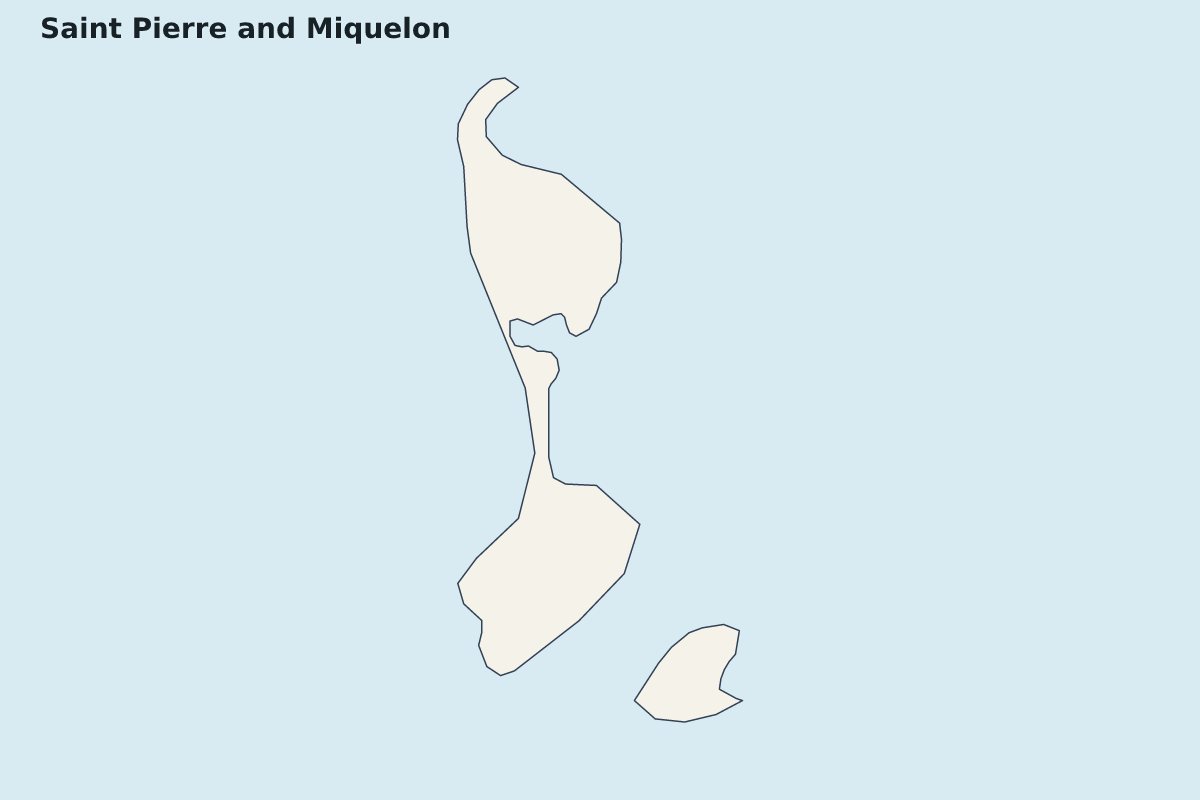 Mapa de resaltado de Saint Pierre and Miquelon con límites administrativos internos.