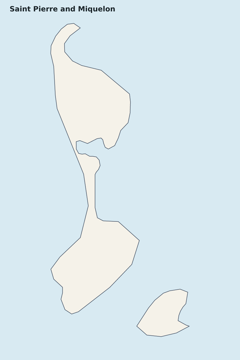 Mapa de resaltado de Saint Pierre and Miquelon con límites administrativos internos.