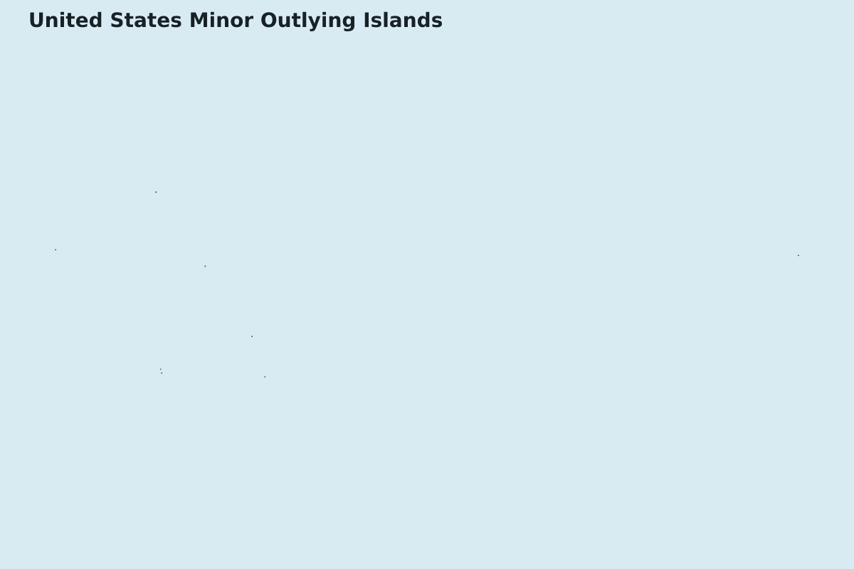 Mapa de resaltado de United States Minor Outlying Islands con límites administrativos internos.
