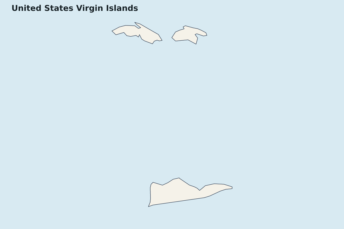 Highlight map of United States Virgin Islands with internal administrative boundaries.