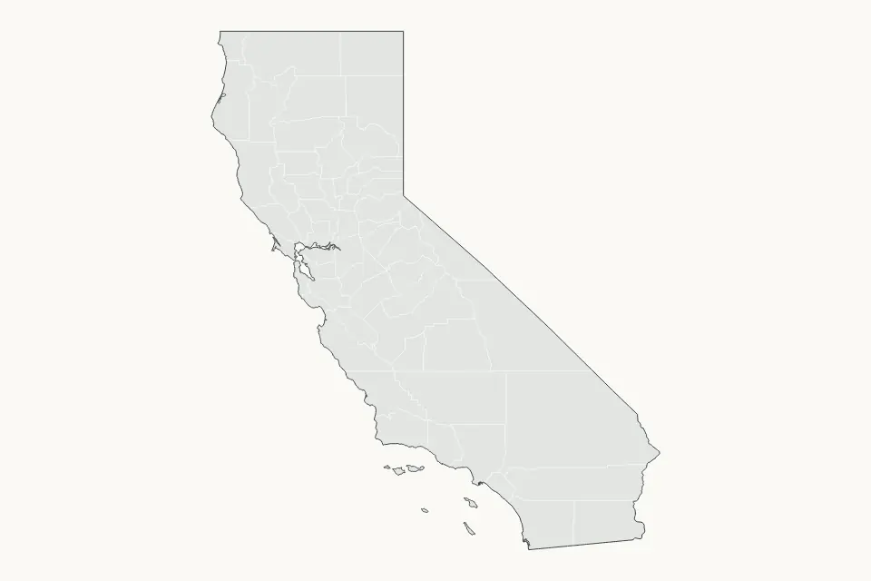 California, United States subdivisions map for North America, showing subdivisions coverage with water features including Salton Sea, Lake Tahoe, and Goose Lake.