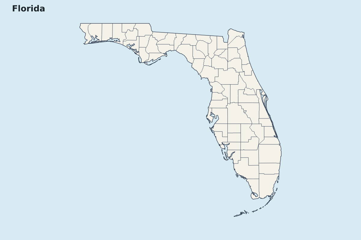 Carte de mise en évidence de Florida, United States avec limites administratives internes.