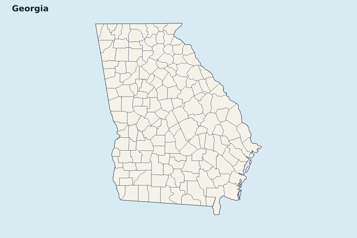 Carte de mise en évidence de Georgia, United States avec limites administratives internes.