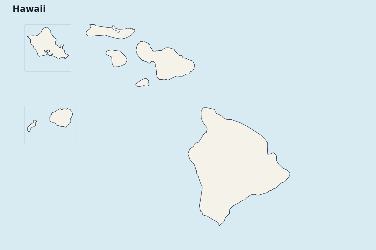 Mapa de resaltado de Hawaii, United States con límites administrativos internos.