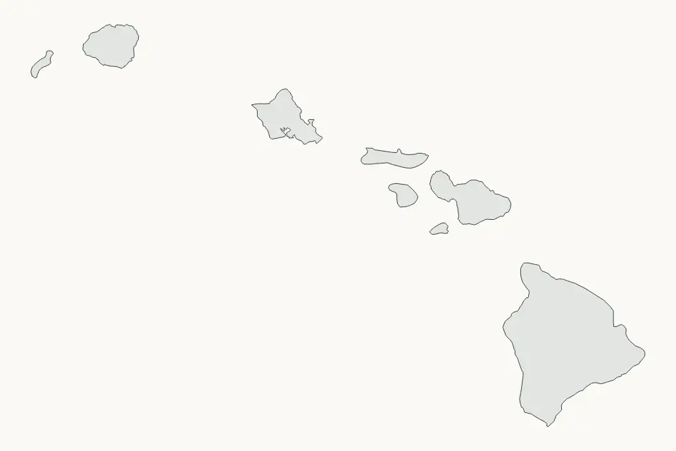 Hawaii, United States subdivisions map for North America, showing subdivisions coverage with clean boundaries.