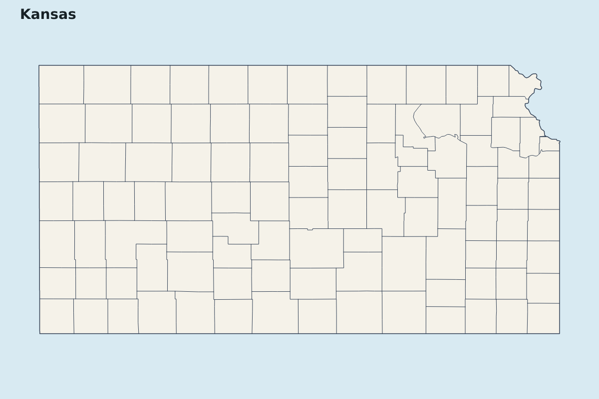Carte de mise en évidence de Kansas, United States avec limites administratives internes.